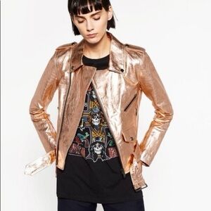 ZARA | Metallic Rose Gold Women's Vegan Leather Jacket